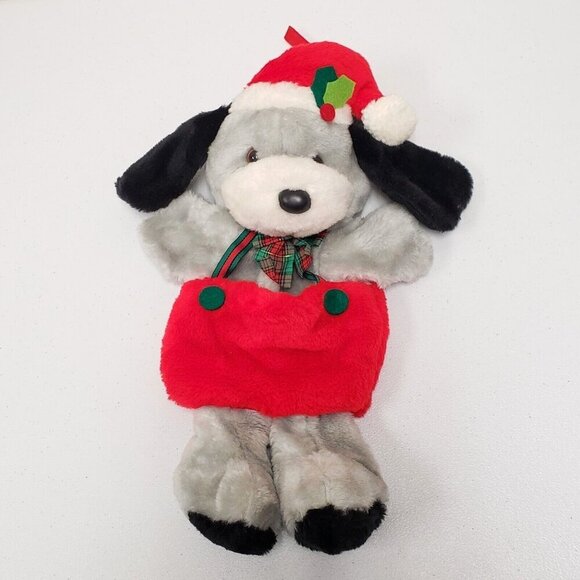 Santas Best 14" Gray Dog Christmas Holiday Stocking Puppet Vintage Rennoc Plush - Picture 1 of 7
